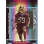 rocky mcintosh 2006 playoff absolute memorabilia rc Rookie football player in Washington Redskins uniform on a sports card, running on field.