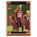 rocky mcintosh 2006 topps rc Football player in maroon uniform on a trading card, wearing number 52, standing during practice with blurred players in background.