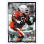 rod mack 1997 gatorade miami hurricanes rc Football player in orange and white uniform running on field with helmet and protective gear.