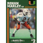 rohan marley 1994 bumble bee miami hurricanes rc Football player in white and orange uniform, poised on the field, with green background and sports card design elements.