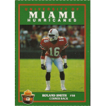 roland smith 1990 smokey bear miami hurricanes rc University of Miami football player in uniform on trading card, labeled Roland Smith, cornerback, number 16.