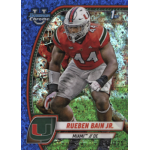 rueben bain 2024 bowman chrome university blue mini diamond refractor Football player in Miami uniform, action pose on a colorful trading card background.
