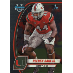 rueben bain 2024 bowman chrome university Football player in red Miami uniform with helmet, in action pose on a collectible card.