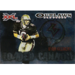 ryan clement 2001 topps xfl loaded cannon Football player in uniform holding a ball, representing Las Vegas Outlaws with Loaded Cannon and XFL logos.