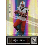 ryan moore 2007 donruss elite rc Football player trading card, free agent Ryan Moore featured in Donruss Elite series, limited edition 258 of 599.