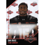 sam bruce 2016 topps under armour all america game autograph issue Football player in All-America jersey smiling in a Topps trading card with Team Armour branding.
