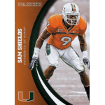 sam shields 2015 panini university of miami 060 University of Miami football player in uniform on a Panini card, ready for action.