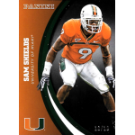 sam shields 2015 panini university of miami 060 black Football player in orange uniform with the number 9, featured on a Panini card from the University of Miami.