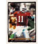scott covington 1997 gatorade miami hurricanes rc Quarterback in red #11 jersey prepares to throw a football, featuring sport brand logos in the background.