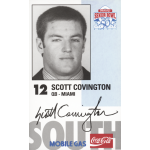 scott covington 1999 senior bowl rc Portrait of a football player, number 12, with logos for the Senior Bowl, Mobile Gas, and Coca-Cola.