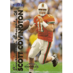 scott covington 1999 fleer tradition rc Football player in an orange jersey preparing to throw a pass on a collectible rookie card.