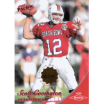 scott covington 1999 pacific opening day issue rc Football card featuring a quarterback in a red Senior Bowl jersey, holding a football, labeled as a Pacific 1999 Rookie.