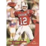 scott covington 1999 pacific rc Football player in a red Senior Bowl jersey prepares to throw a pass during a game. Rookie card, 1999.