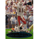 scott covington 1999 press pass blue rc Football quarterback poised to throw a pass during a game, wearing a white uniform with number 11.