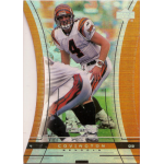 scott covington 1999 upper deck black diamond die cut rc Football player in Bengal's uniform poised for action on a trading card.
