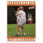 scott covington 1999 victory Football player practicing on field, wearing helmet and white uniform, part of 1999 rookie class trading card design.