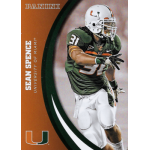sean spence 2015 panini university of miami 062 University of Miami football player in action pose, wearing green and white uniform on Panini card.