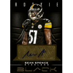 sean spence 2012 panini black gold autograph Football trading card of a player in a black Steelers jersey, number 51, with an autograph and Rookie text.