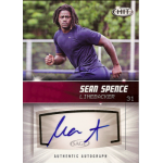 sean spence 2012 sage hit silver au Autographed football card of a linebacker running, featuring Sean Spence with signature.