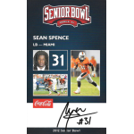sean spence 2012 nike senior bowl rc 2012 Senior Bowl card for player 31, LB from Miami, featuring action shots and signature.