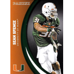 sean spence 2015 panini university of miami 062 black Football player in University of Miami uniform mid-action on a Panini card.