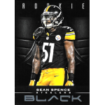 sean spence 2012 panini black platinum rc Pittsburgh Steelers player in uniform, wearing number 57, on a rookie football card with a dark background.
