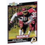 sean taylor 2004 score glossy rc Rookie football card featuring player in maroon and white uniform, mid-action pose on the field, 2004 season.