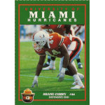 shane curry 1990 smokey bear miami hurricanes rc University of Miami Hurricanes football player in action pose on green card; Shane Curry, defensive end, #44.