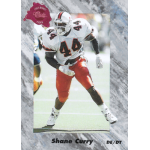 shane curry 1991 classic four sport rc Football player in action wearing a white and red uniform, number 44, during a game. Vintage card design.