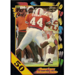 shane curry 1991 wild card 50 stripe rc Football trading card featuring Shane Curry, defensive tackle, in action wearing a red jersey with number 44.