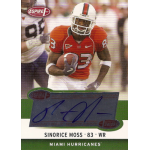 sinorice moss 2006 aspire autograph Football player running in red jersey holding a ball, signed card with Miami Hurricanes and Aspire.