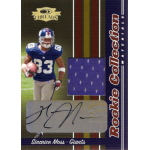 sinorice moss 2006 threads rookie collection materials autograph NFL rookie card with player image, jersey piece, and autograph. Features New York Giants' #83.