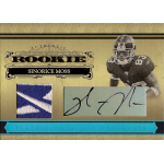sinorice moss 2006 playoff national treasures brand logo autograph Football rookie card with jersey patch and autograph.