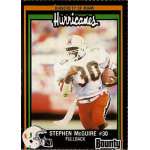 stephen mcguire 1991 bounty miami hurricanes rc University of Miami football player in full gear running on the field with a football, framed in a vintage card style.