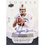 stephen morris 2013 upper deck exquisite rookie autograph Rookie football card featuring a player in Miami Hurricanes uniform with autograph, Exquisite Collection 25/99.
