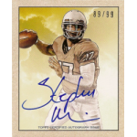 stephen morris 2014 bowman 1950 bowman mini autograph Autographed football card of player in action, number 89/99, wearing helmet and holding football. Topps Certified.
