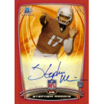 stephen morris 2014 bowman chrome college red refractor autograph NFL player trading card featuring a quarterback in action pose, autographed.