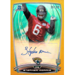 stephen morris 2014 bowman chrome gold refractor autograph Rare Stephen Morris rookie football card with autograph, number 35 out of 50, featuring Jacksonville team design.