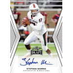 stephen morris 2014 leaf draft retail autograph Football trading card featuring a quarterback in action, with a signature and Leaf Draft logo.