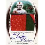 stephen morris 2014 leaf trinity patch autograph bronze Football trading card featuring a quarterback with an autograph and a player-worn jersey patch.