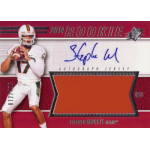 stephen morris 2014 spx autograph jersey 2014 Rookie football card featuring Stephen Morris with autograph and jersey patch, red background.