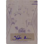 stephen morris 2014 leaf draft retail black printing plate autograph Autographed Stephen Morris Leaf Draft football card featuring an action pose.
