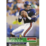 steve walsh 1995 skybox impact 24 Football quarterback in action pose on trading card, wearing blue jersey with number 4 and holding a football.