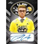 tate martell 2017 leaf army all american bowl black bowl tour autograph Young athlete in a yellow U.S. Army All-American Bowl jersey with printed player signature and event logo background.