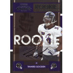 tavares gooden 2008 playoff contenders rookie ticket autograph Football trading card showing a rookie linebacker in a white jersey, purple accents, with signature, Ravens logo visible.
