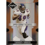 tavares gooden 2008 leaf limited bronze spotlight rc Football player in Ravens uniform on trading card, labeled Phenom with vibrant design elements.