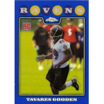 tavares gooden 2008 topps chrome blue refractor rc NFL player in Ravens jersey on collectible card, Topps Chrome, Rookie edition, exercising on field.
