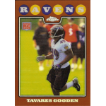 tavares gooden 2008 topps chrome copper refractor rc Football player in Ravens gear running on the field during practice, rookie card design.