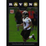 tavares gooden 2008 topps chrome rc Football player in Ravens uniform running on a field during practice. Rookie card design with bold Ravens text.