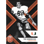 ted hendricks 2018 elite draft picks 090 American football linebacker in action pose, wearing jersey number 89 with Miami Hurricanes logo. Elite card design.